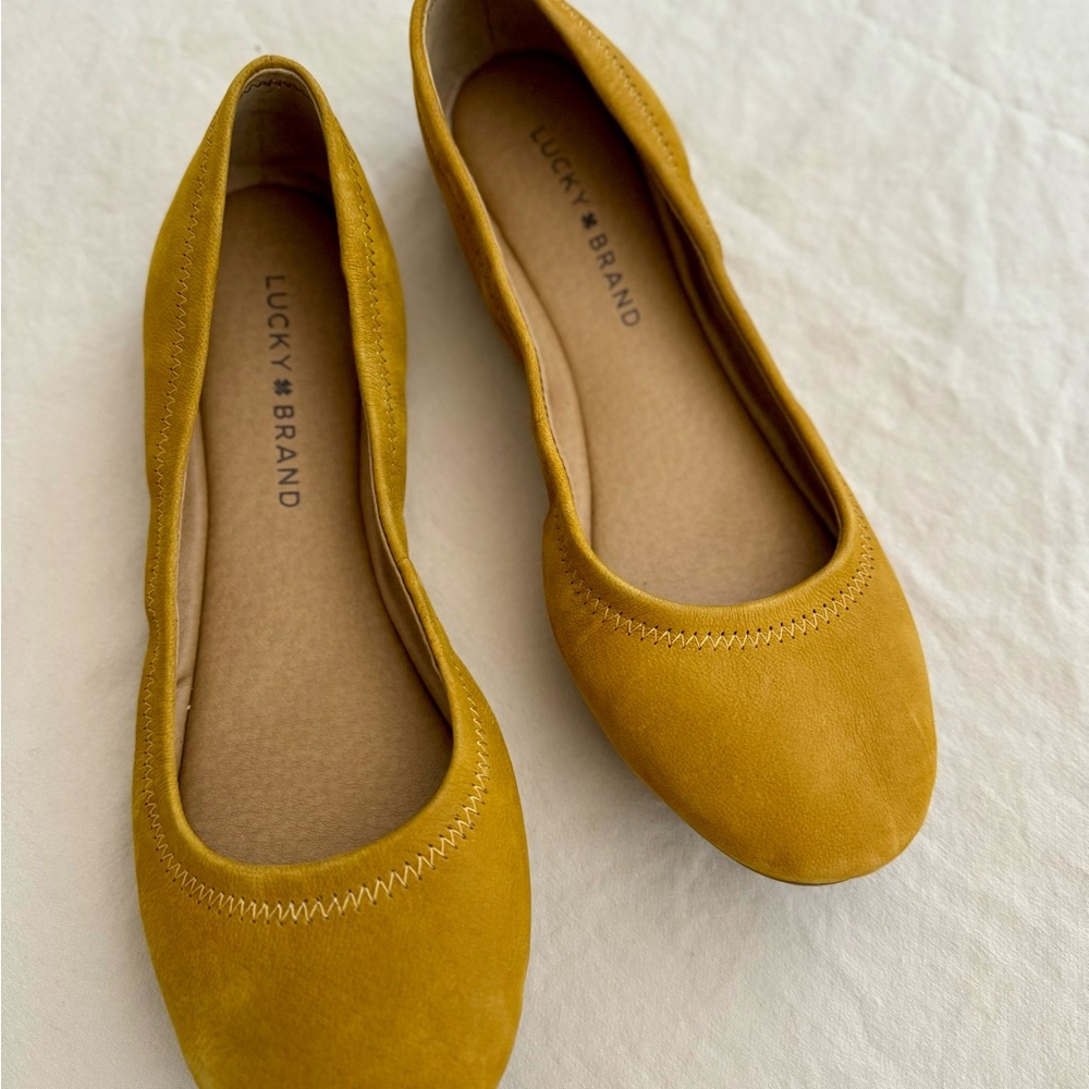 NEW Lucky Brand Women's Leather Emmie Ballet Flats in Mustard